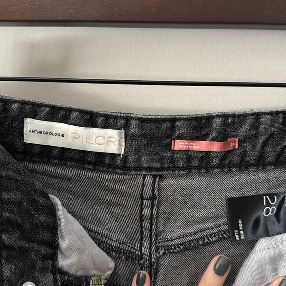 ANTHROPOLOGIE PILCRO HIGH-RISE SLIM EMBELLISHED JEANS SIZE 28 BLACK - Picture 6 of 8